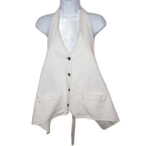 Lioness Women's Sz M Porcelain Denim Hills Halter Top Blouse(1884)